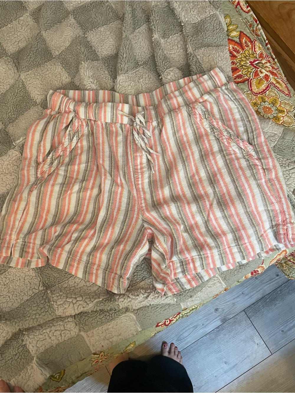 Briggs Pink, White & Gray Striped Drawstring Shorts